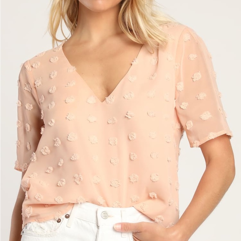 Fresh and Flirty Blush Pink Clip Dot Short Sleeve Top